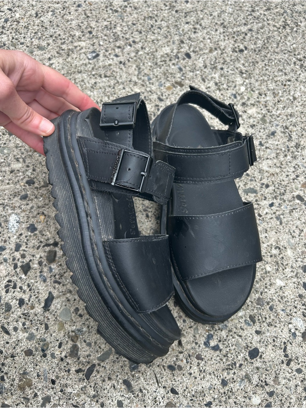Dr. Martens Black Platform Buckle Sandals
